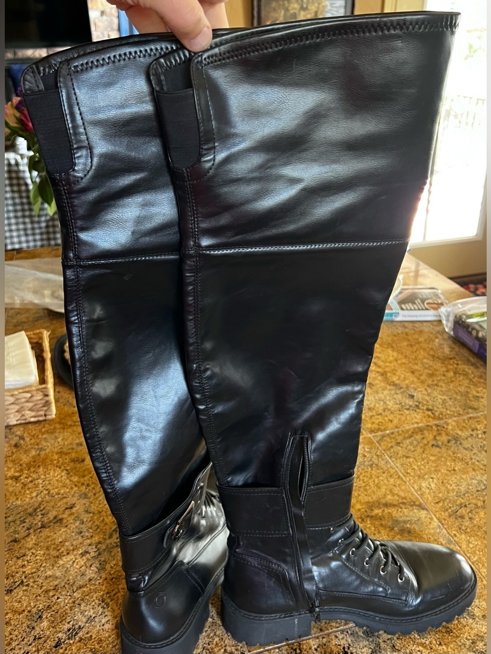 GBG Los Angeles Black Over-the-Knee Lace-Up Combat Boots - Picture 2 of 9